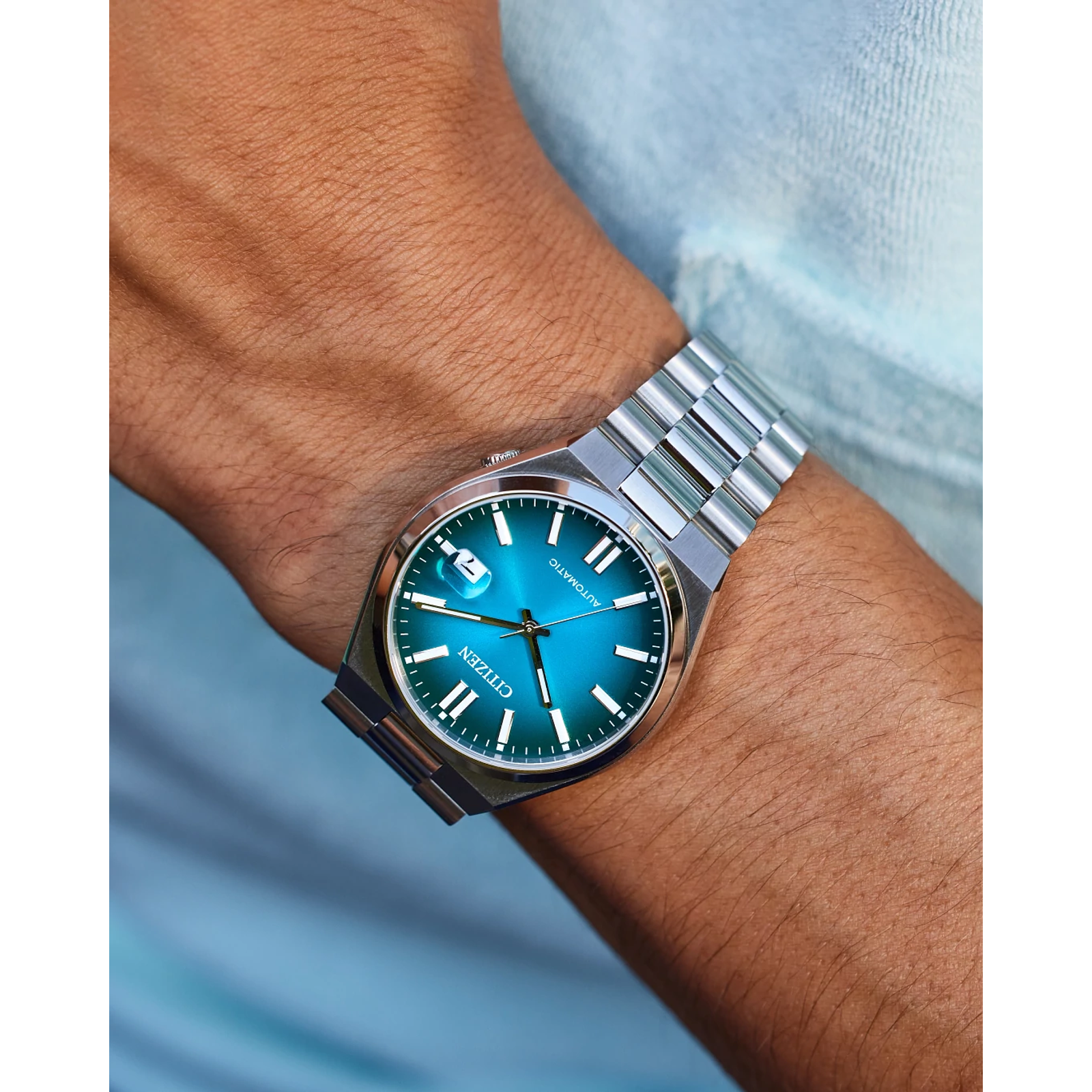 Reloj Citizen Tsuyosa con dial color turquesa caja de 40 MM automático para caballero | Elegancia Relojería
